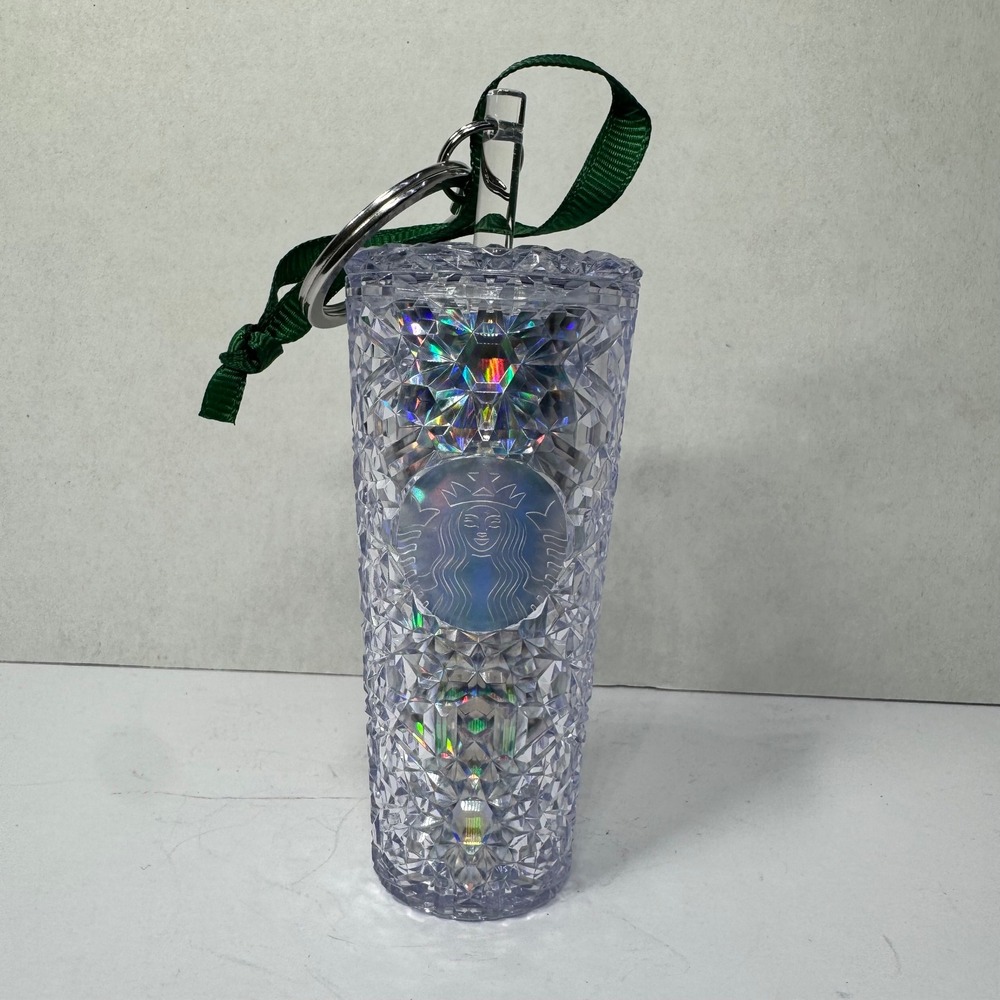 Starbucks Iridescent Clear Studded Tumbler Keychain Mini Cup Ornament 2021 EUC